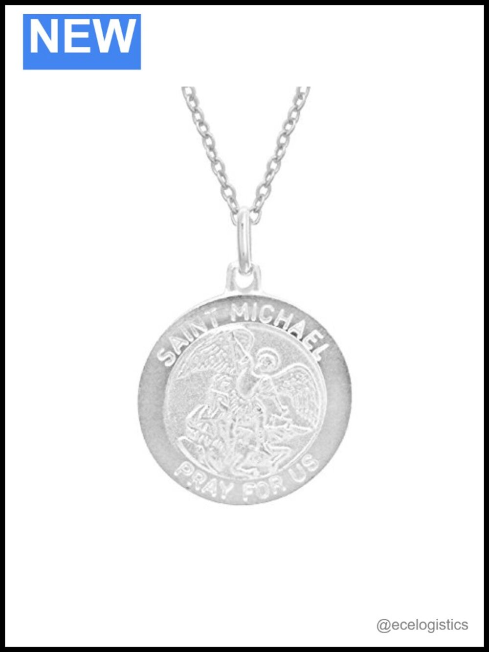 Sterling Silver Saint Michael Medal Round Pendant Necklace 19mm